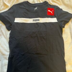 Puma Black Short Sleeve Tee with White Chest Band